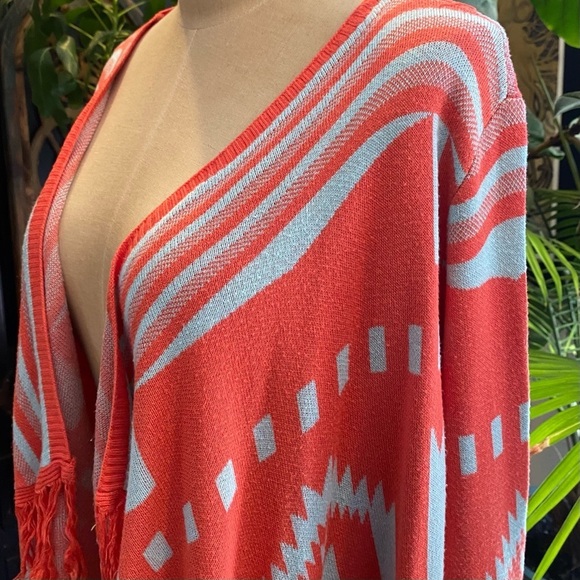 Umgee Tangarine Aztec asymmetric fringe cardigan - Picture 9 of 12